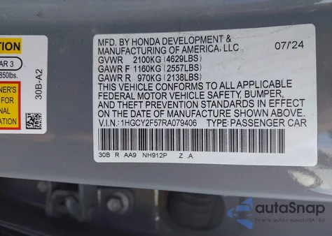 2024 Honda Accord Hybrid Sport z USA, uszkodzony, nr VIN 1HGCY2F57RA079406